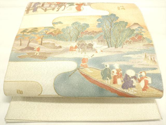平和屋着物◎太鼓柄袋帯 霞取り人物風景文 金彩 正絹 逸品 DAAK8414bc