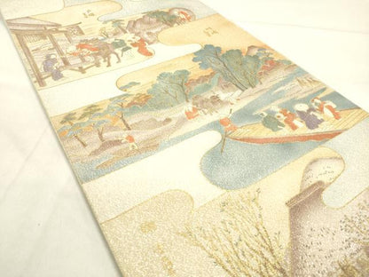 平和屋着物◎太鼓柄袋帯 霞取り人物風景文 金彩 正絹 逸品 DAAK8414bc