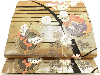 平和屋着物◎六通柄袋帯 唐織 花蝶丸文 金糸 正絹 逸品 DAAK8440bc