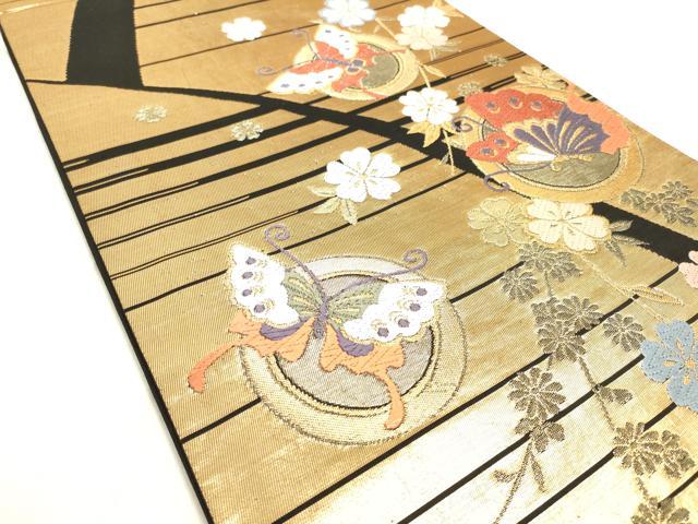 平和屋着物◎六通柄袋帯 唐織 花蝶丸文 金糸 正絹 逸品 DAAK8440bc