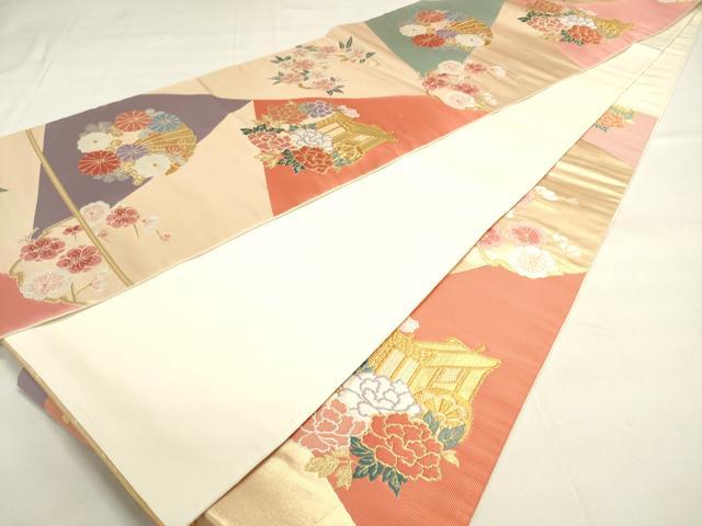 平和屋着物◎六通柄袋帯 御所車草花文 金糸 正絹 逸品 DAAK8452bc