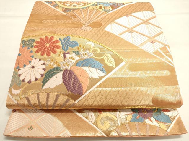 平和屋着物◎六通柄袋帯 扇面吉祥草花文 金銀糸 正絹 逸品 DAAK8458bc