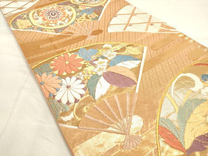 平和屋着物◎六通柄袋帯 扇面吉祥草花文 金銀糸 正絹 逸品 DAAK8458bc