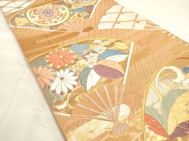 平和屋着物◎六通柄袋帯 扇面吉祥草花文 金銀糸 正絹 逸品 DAAK8458bc