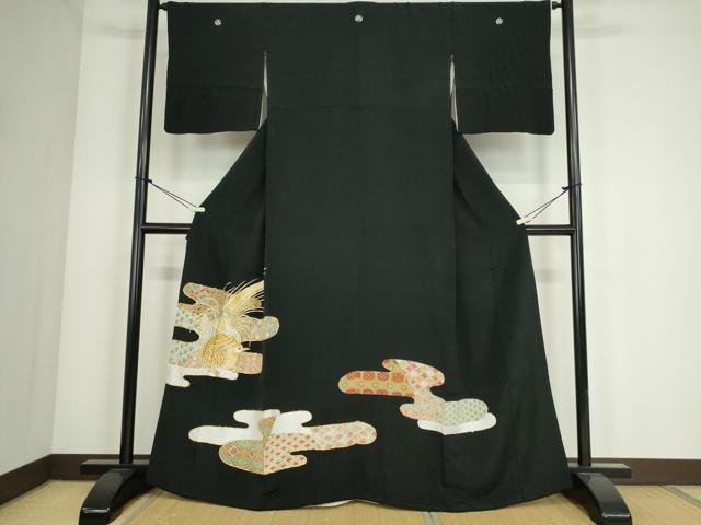 平和屋着物■豪華黒留袖 駒刺繍 尾長鳥霞文 金糸 正絹 逸品 DAAK8562az