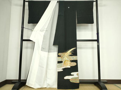 平和屋着物■豪華黒留袖 駒刺繍 尾長鳥霞文 金糸 正絹 逸品 DAAK8562az