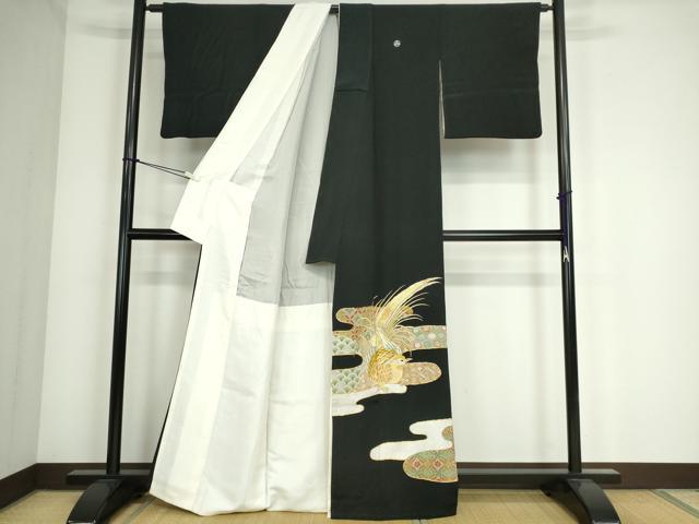 平和屋着物■豪華黒留袖 駒刺繍 尾長鳥霞文 金糸 正絹 逸品 DAAK8562az