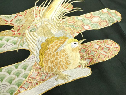 平和屋着物■豪華黒留袖 駒刺繍 尾長鳥霞文 金糸 正絹 逸品 DAAK8562az