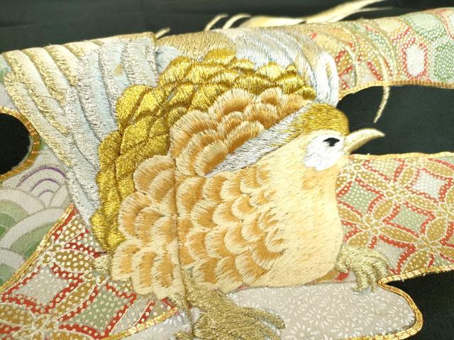 平和屋着物■豪華黒留袖 駒刺繍 尾長鳥霞文 金糸 正絹 逸品 DAAK8562az