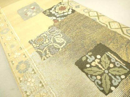 平和屋着物●六通柄袋帯 唐織 正倉院色紙花文 金銀糸 正絹 逸品 DAAK8887az