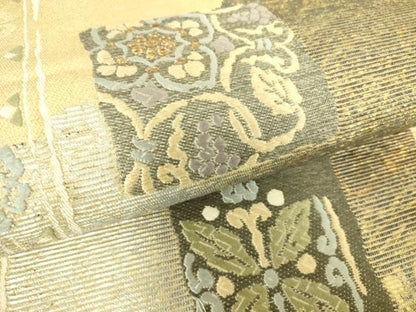 平和屋着物●六通柄袋帯 唐織 正倉院色紙花文 金銀糸 正絹 逸品 DAAK8887az