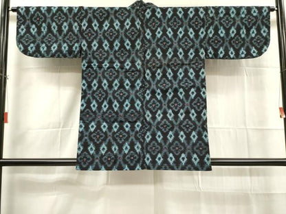 平和屋着物∞和装コート 久留米絣 単衣 綿 花菱文 逸品 DAAK9357cm