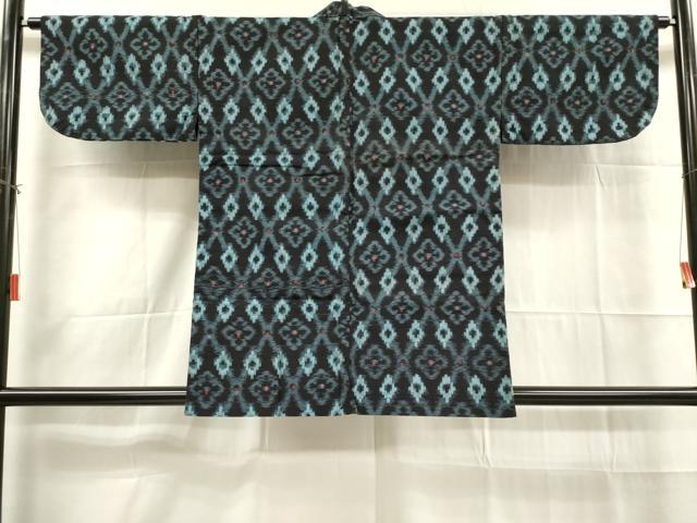 平和屋着物∞和装コート 久留米絣 単衣 綿 花菱文 逸品 DAAK9357cm