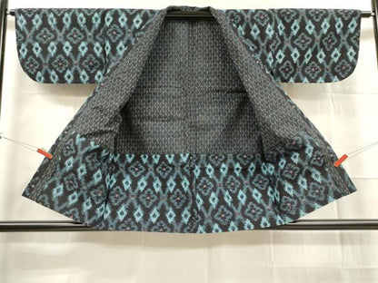 平和屋着物∞和装コート 久留米絣 単衣 綿 花菱文 逸品 DAAK9357cm