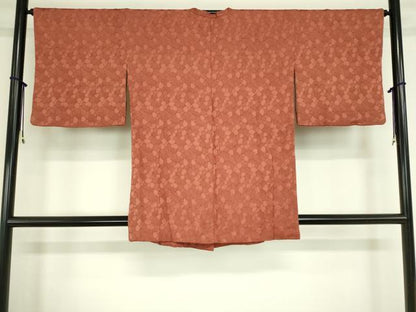平和屋着物■道行コート 石畳地紋 赤丹色 正絹 逸品 DAAK9433cm
