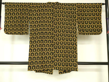 平和屋着物■道行コート 草花文 黒地 正絹 逸品 未使用 DAAK9453cm