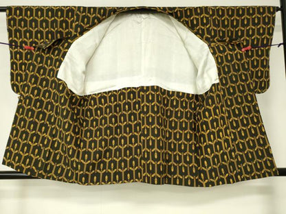 平和屋着物■道行コート 草花文 黒地 正絹 逸品 未使用 DAAK9453cm