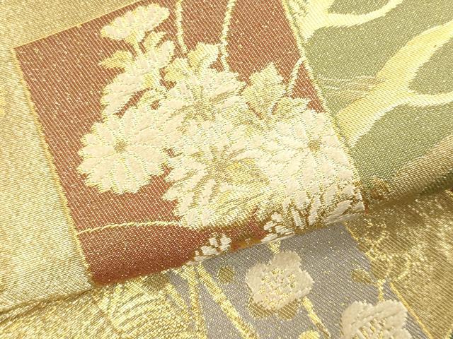 平和屋着物■六通柄袋帯　流水短冊草花文　金糸　正絹　逸品　DAAL0296we