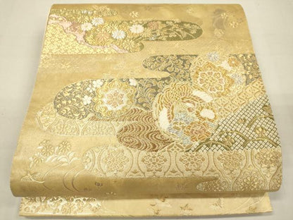 平和屋着物■六通柄袋帯　流水霞錦文　金糸　引箔　正絹　逸品　DAAL0321we