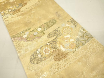 平和屋着物■六通柄袋帯　流水霞錦文　金糸　引箔　正絹　逸品　DAAL0321we