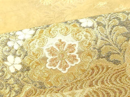 平和屋着物■六通柄袋帯　流水霞錦文　金糸　引箔　正絹　逸品　DAAL0321we