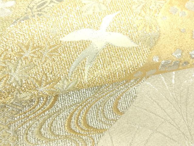平和屋着物■六通柄袋帯　明綴　流水花鳥文　プラチナ箔　正絹　逸品　DAAL0651sf