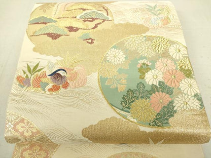 平和屋着物■六通柄袋帯 明つづれ錦彩 花鳥丸文 金糸 正絹 逸品 DAAL0689sf