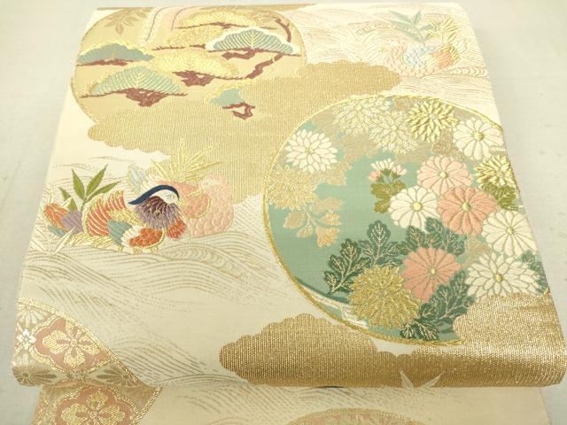 平和屋着物■六通柄袋帯 明つづれ錦彩 花鳥丸文 金糸 正絹 逸品 DAAL0689sf