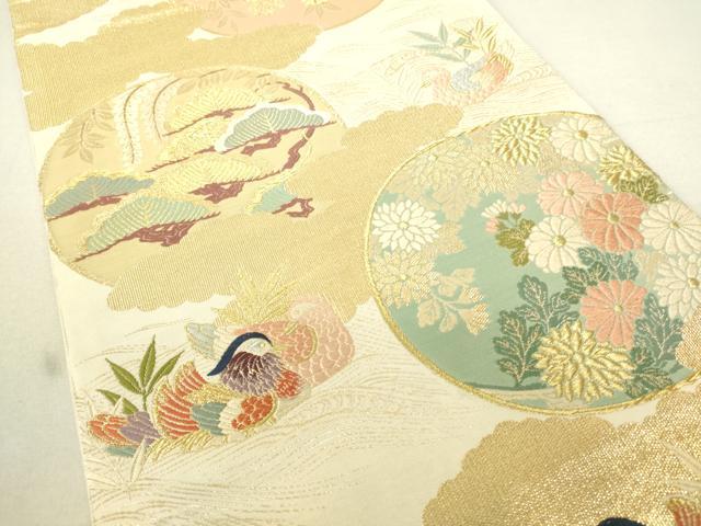 平和屋着物■六通柄袋帯 明つづれ錦彩 花鳥丸文 金糸 正絹 逸品 DAAL0689sf