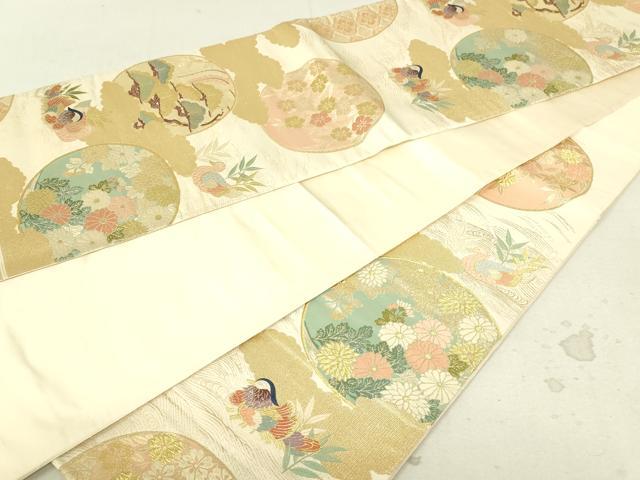 平和屋着物■六通柄袋帯 明つづれ錦彩 花鳥丸文 金糸 正絹 逸品 DAAL0689sf