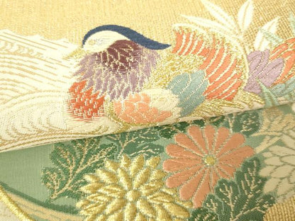 平和屋着物■六通柄袋帯 明つづれ錦彩 花鳥丸文 金糸 正絹 逸品 DAAL0689sf