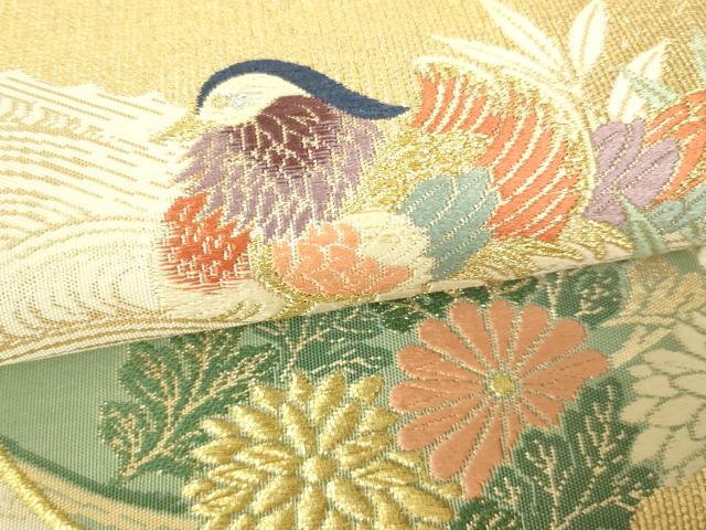 平和屋着物■六通柄袋帯 明つづれ錦彩 花鳥丸文 金糸 正絹 逸品 DAAL0689sf
