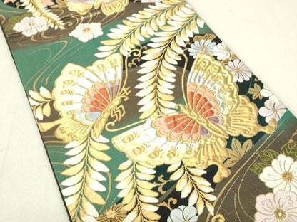 平和屋着物■六通柄袋帯 花蝶文 金糸 正絹 逸品 DAAL0699sf