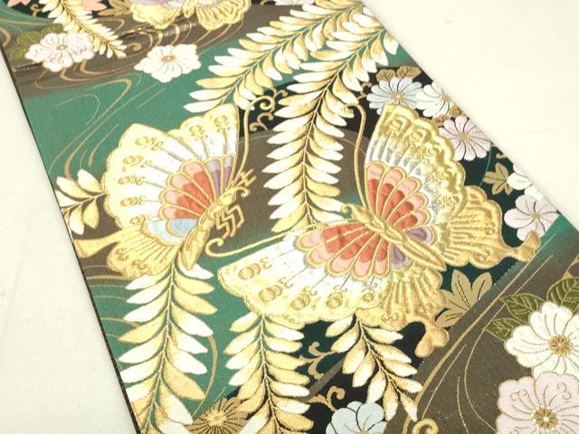 平和屋着物■六通柄袋帯 花蝶文 金糸 正絹 逸品 DAAL0699sf