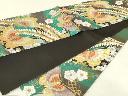 平和屋着物■六通柄袋帯 花蝶文 金糸 正絹 逸品 DAAL0699sf