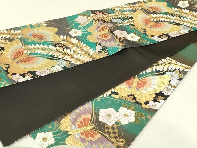 平和屋着物■六通柄袋帯 花蝶文 金糸 正絹 逸品 DAAL0699sf
