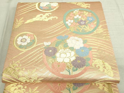 平和屋着物■六通柄袋帯 唐織 花蝶文 金銀糸 正絹 逸品 DAAL0960sf