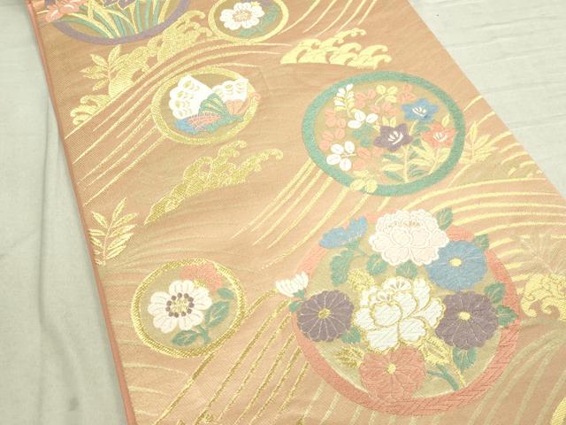 平和屋着物■六通柄袋帯 唐織 花蝶文 金銀糸 正絹 逸品 DAAL0960sf