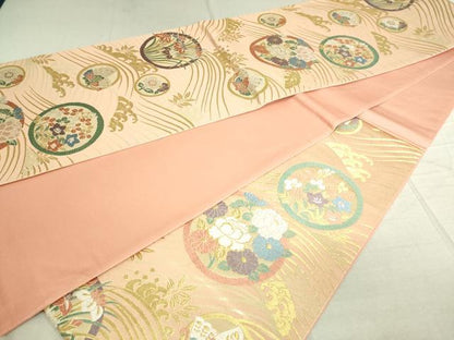 平和屋着物■六通柄袋帯 唐織 花蝶文 金銀糸 正絹 逸品 DAAL0960sf