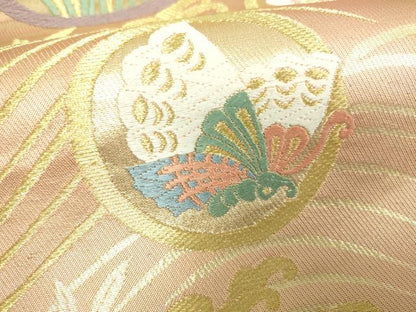 平和屋着物■六通柄袋帯 唐織 花蝶文 金銀糸 正絹 逸品 DAAL0960sf