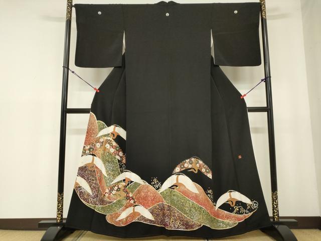 平和屋着物■豪華黒留袖 作家物 駒刺繍 飛鶴花文 金銀彩 正絹 逸品 DAAL1362ma