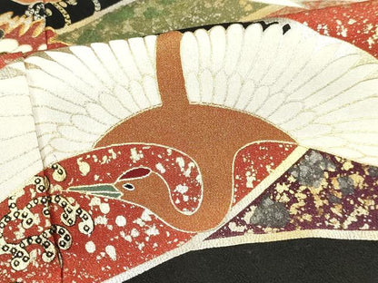 平和屋着物■豪華黒留袖 作家物 駒刺繍 飛鶴花文 金銀彩 正絹 逸品 DAAL1362ma