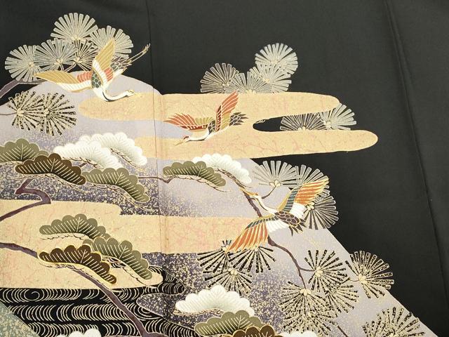 平和屋着物■豪華黒留袖 駒刺繍 飛鶴松文 金彩 正絹 逸品 DAAL2128ya