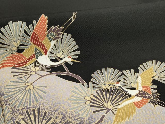 平和屋着物■豪華黒留袖 駒刺繍 飛鶴松文 金彩 正絹 逸品 DAAL2128ya