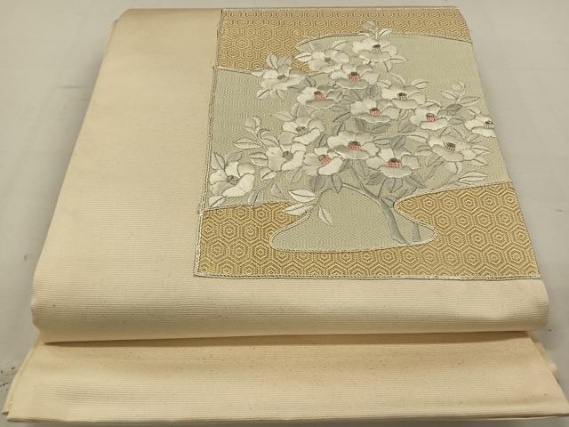 平和屋着物◎太鼓柄袋帯 駒刺繍 霞花文 金銀糸 正絹 逸品 DAAL3012qp