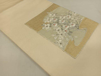 平和屋着物◎太鼓柄袋帯 駒刺繍 霞花文 金銀糸 正絹 逸品 DAAL3012qp