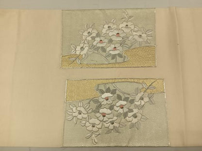 平和屋着物◎太鼓柄袋帯 駒刺繍 霞花文 金銀糸 正絹 逸品 DAAL3012qp