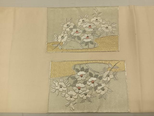 平和屋着物◎太鼓柄袋帯 駒刺繍 霞花文 金銀糸 正絹 逸品 DAAL3012qp