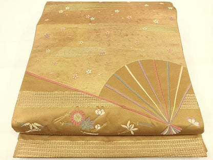 平和屋着物◎六通太鼓柄袋帯 唐織 花吹雪末広文様 金糸 引箔 正絹 逸品 DAAL3047qp