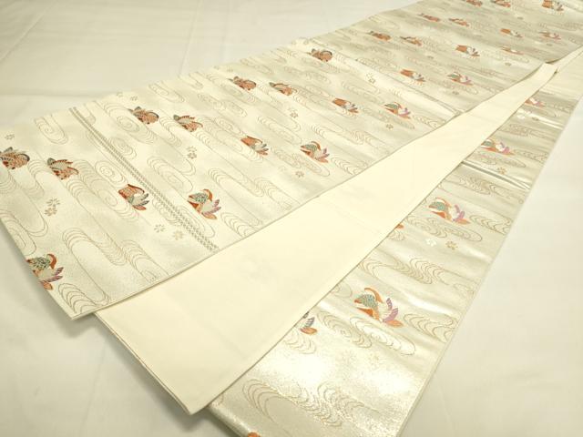 平和屋着物◎六通柄袋帯 唐織 流水鴛鴦花文 金銀糸 正絹